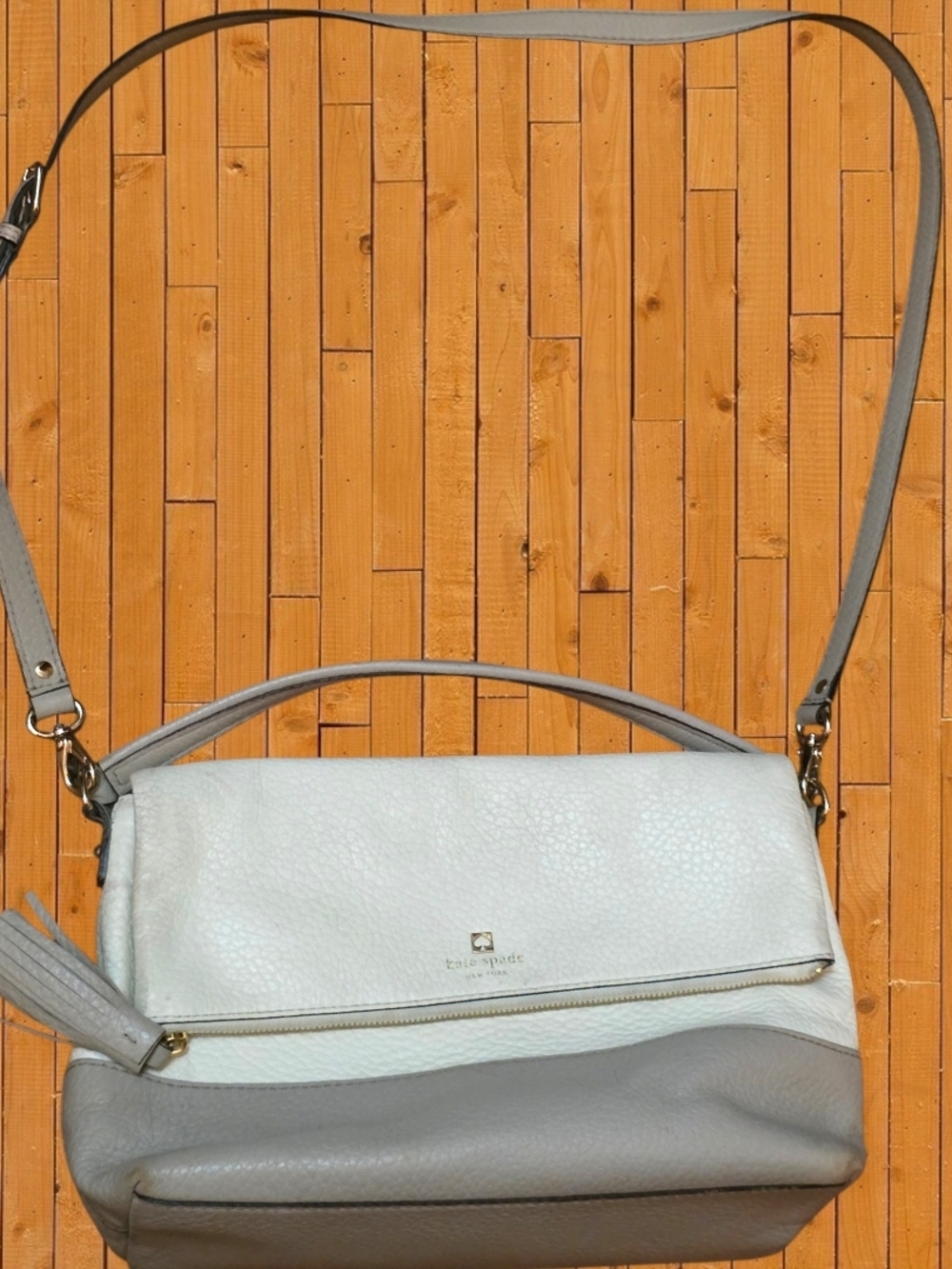 kate spade Two-Tone White & Light Gray Leather Crossbody Bag